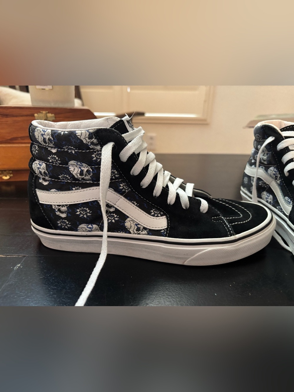 VANS Sk8-Hi Flash Skulls High Top Men’s 8 Women’s 9.5 Sneakers Blue Black White
